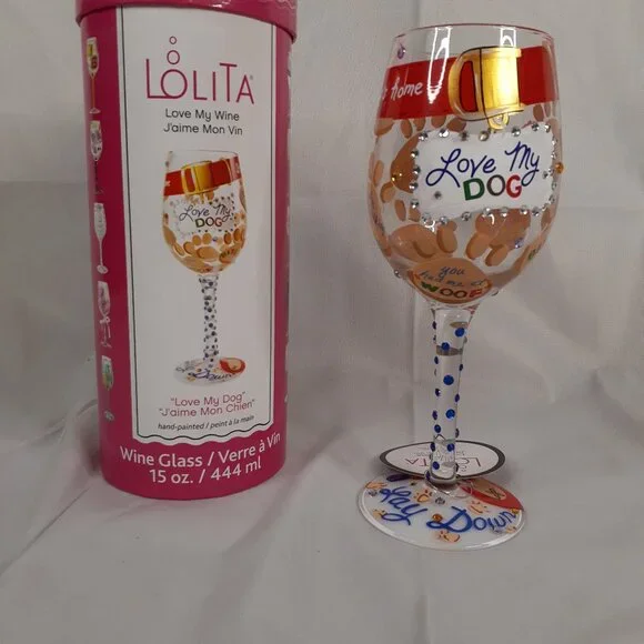 Lolita "Love My Dog" Wine Glass - Picture 1 of 6